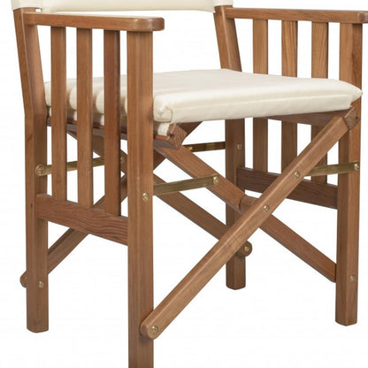 20" Ivory and Natural Wood Solid Wood Indoor Outdoor Director Chair with Ivory Cushion