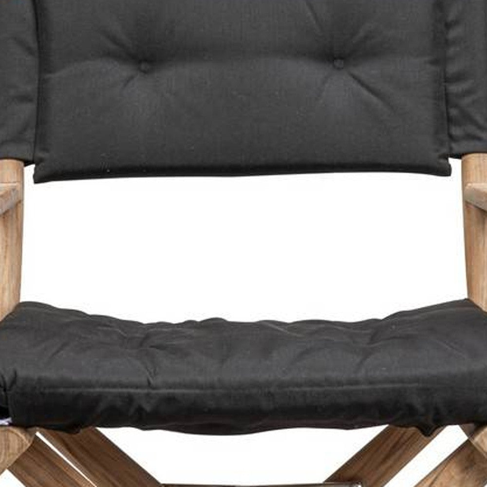 23" Black and Brown Solid Wood Indoor Outdoor Director Chair with Black Cushion