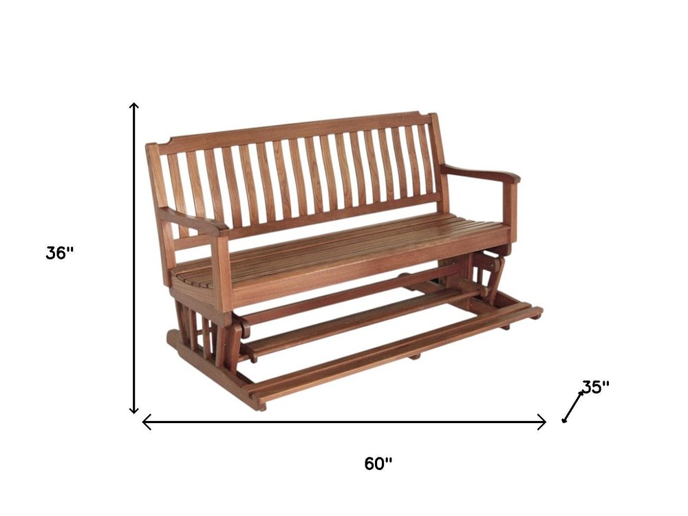 60" Brown Solid Teak Outdoor Glider Bench