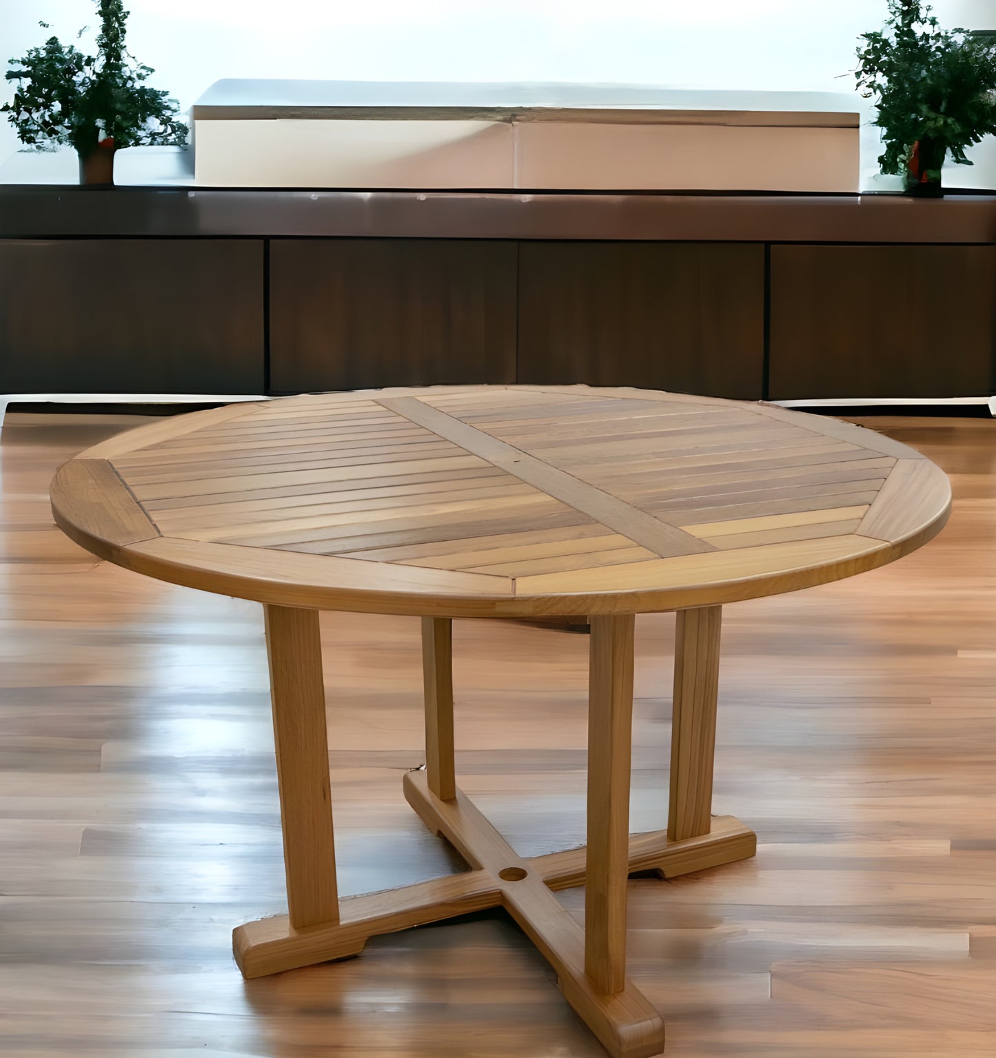 48" Brown Round Solid Teak Wood Dining Table