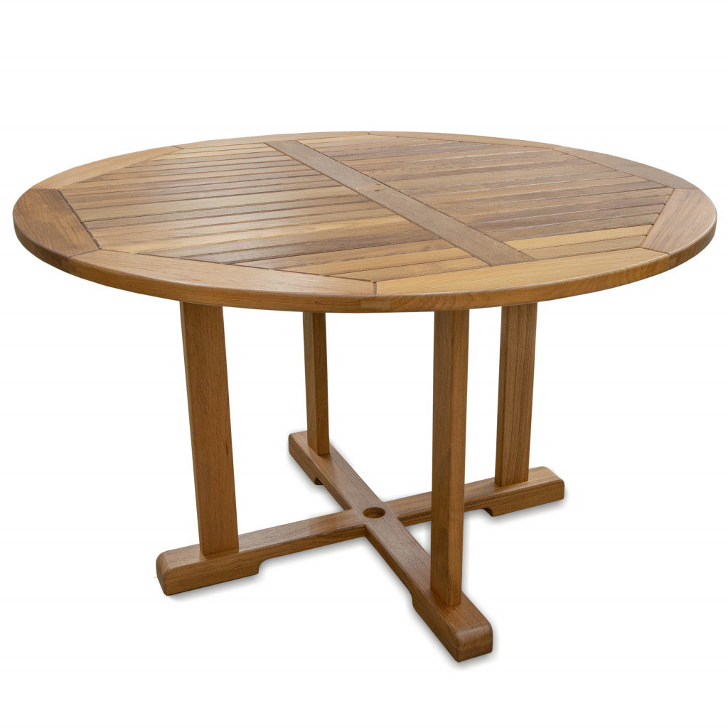 48" Brown Round Solid Teak Wood Dining Table