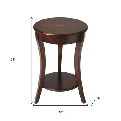 26" Dark Brown Wood And Wood Round End Table With Shelf