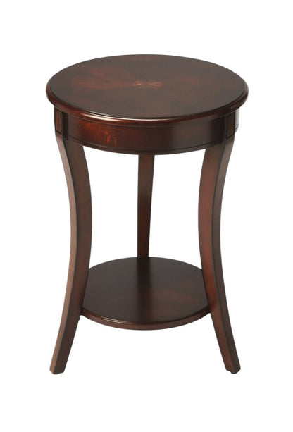 26" Dark Brown Wood And Wood Round End Table With Shelf