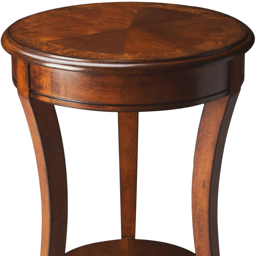 26" Brown Wood And Wood Round End Table With Shelf