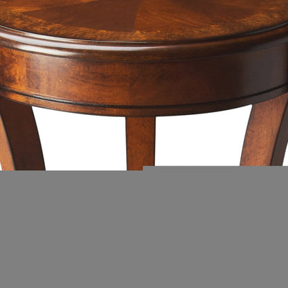 26" Brown Wood And Wood Round End Table With Shelf