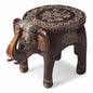15" Brown Hand Painted Floral Three Dimensional Elephant End Table