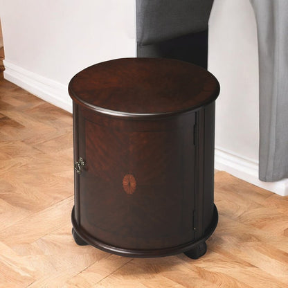 24" Dark Brown Wood Round Drum End Table