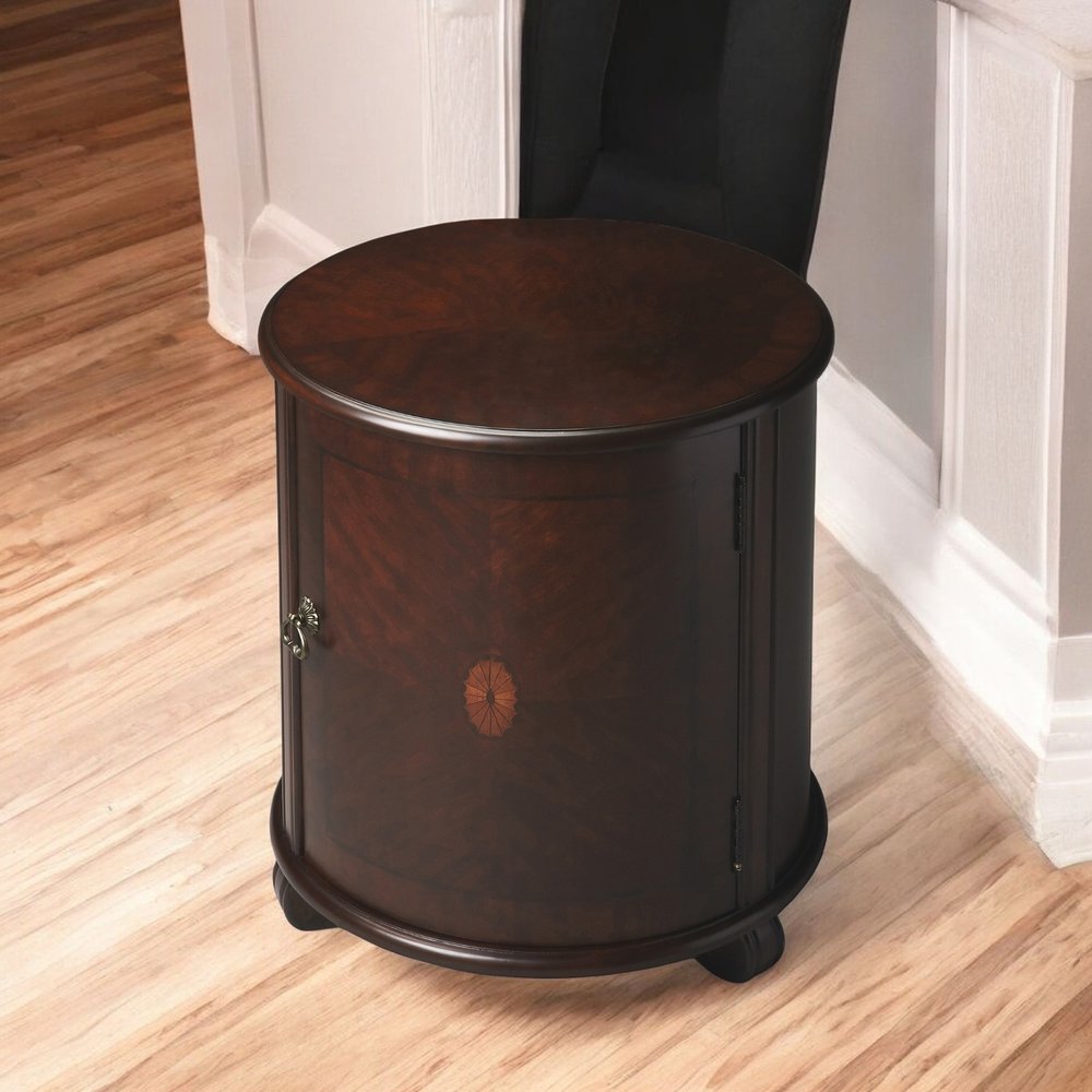 24" Dark Brown Wood Round Drum End Table