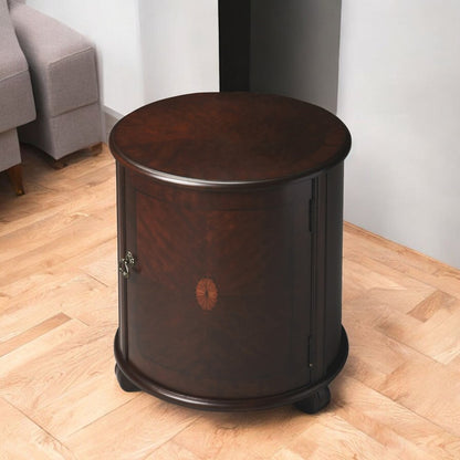 24" Dark Brown Wood Round Drum End Table
