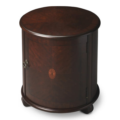 24" Dark Brown Wood Round Drum End Table