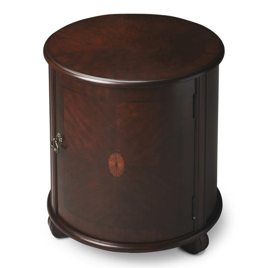 24" Dark Brown Wood Round Drum End Table