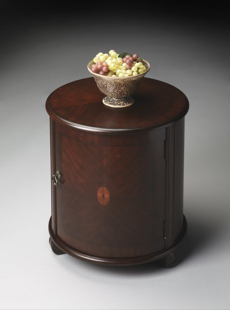 24" Dark Brown Wood Round Drum End Table