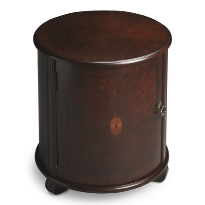 24" Dark Brown Wood Round Drum End Table