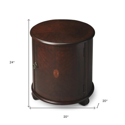 24" Dark Brown Wood Round Drum End Table