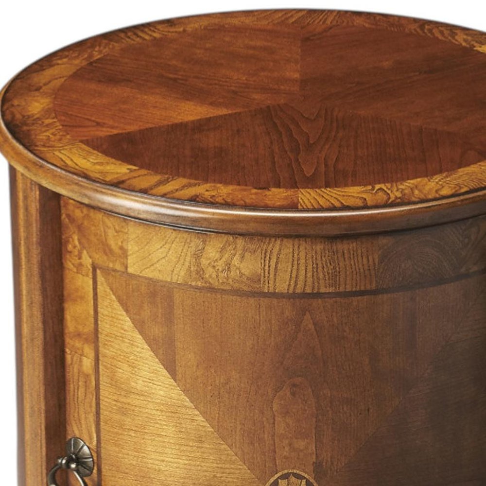 24" Natural Wood Round Drum End Table