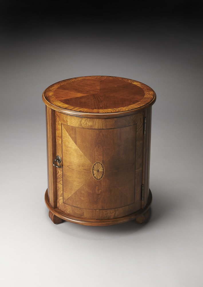24" Natural Wood Round Drum End Table