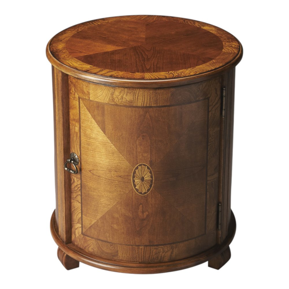 24" Natural Wood Round Drum End Table
