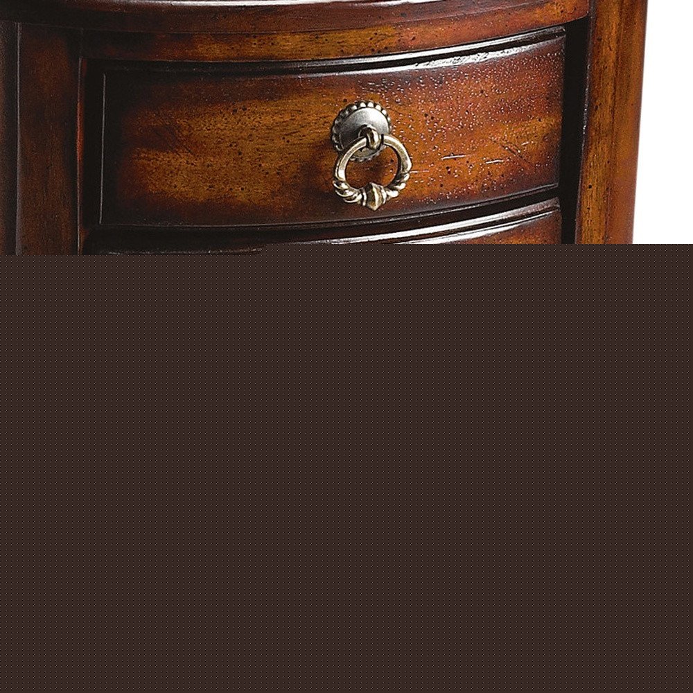 26" Dark Brown And Cherry Manufactured Wood Oval End Table With Two Drawers