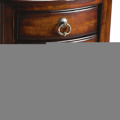 26" Dark Brown And Cherry Manufactured Wood Oval End Table With Two Drawers