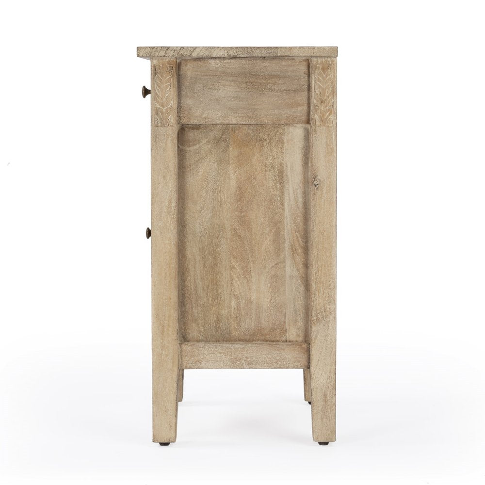 24" Natural Brown Solid Wood End Table With Cabinet and Drawer