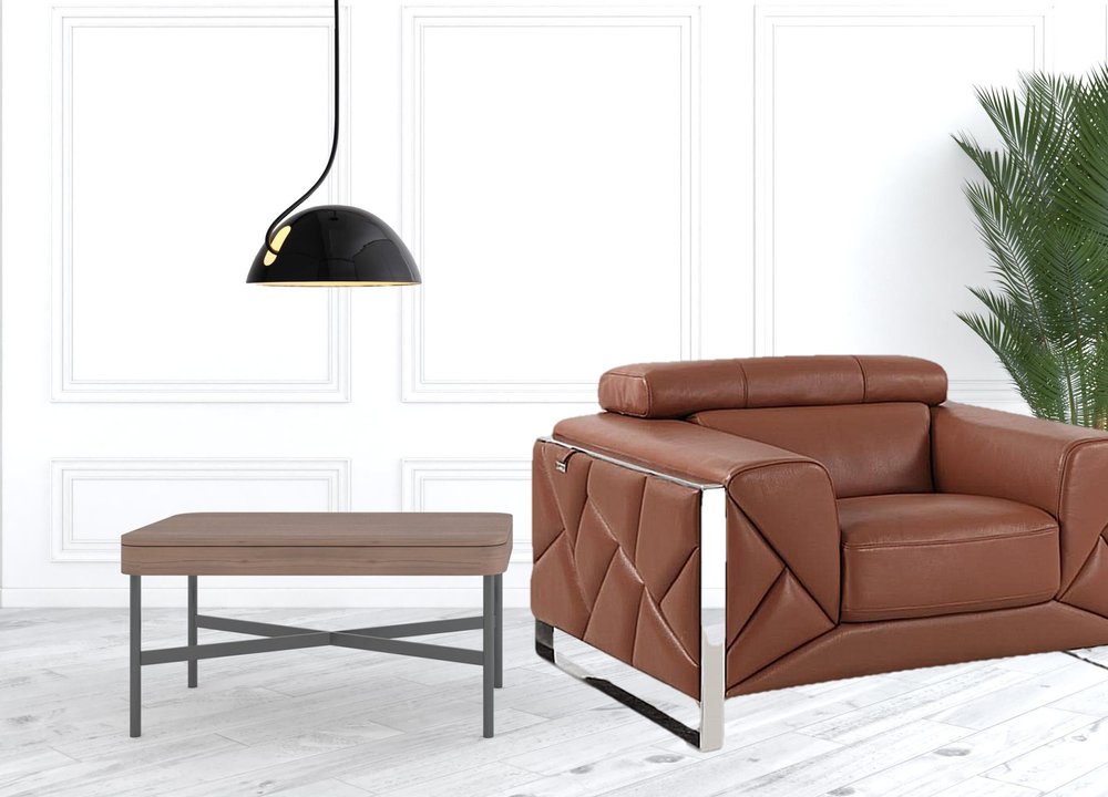 48" Camel And Silver Italian Leather Arm Chair