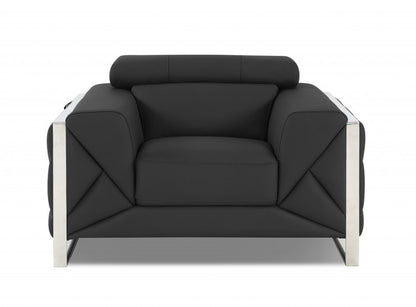 48" Dark Slate Gray And White Italian Leather Arm Chair