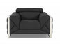 48" Dark Slate Gray And White Italian Leather Arm Chair