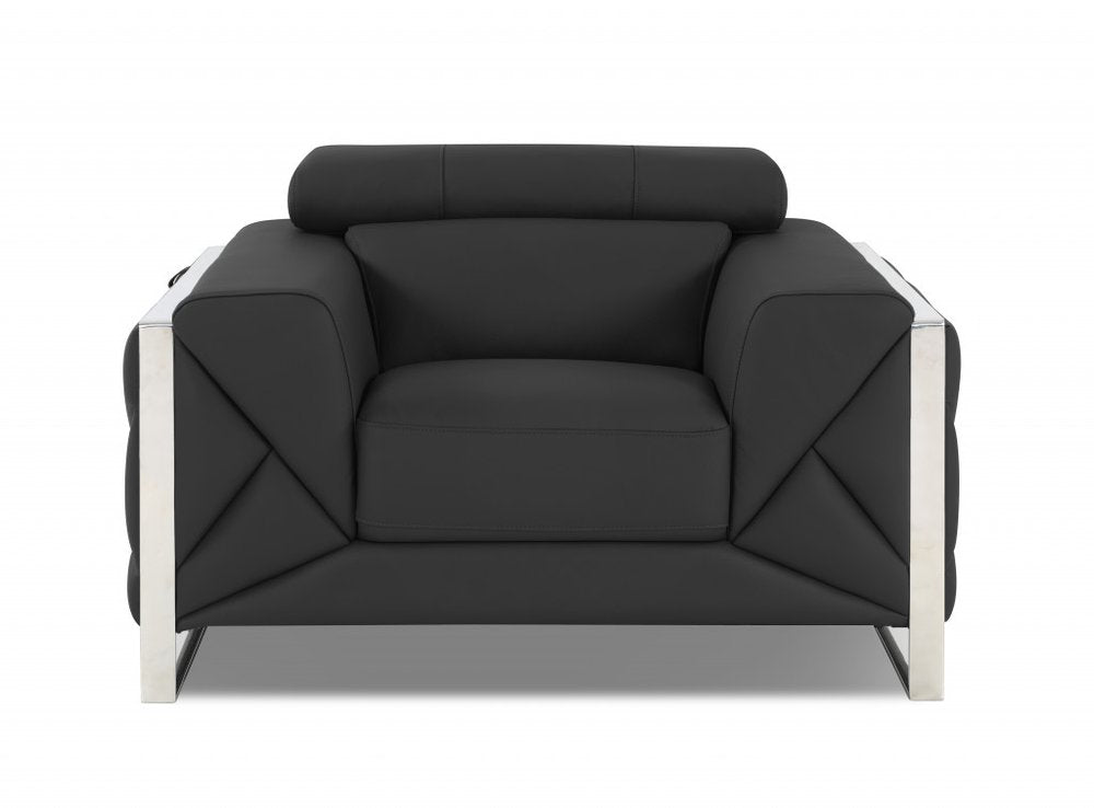 48" Dark Slate Gray And White Italian Leather Arm Chair