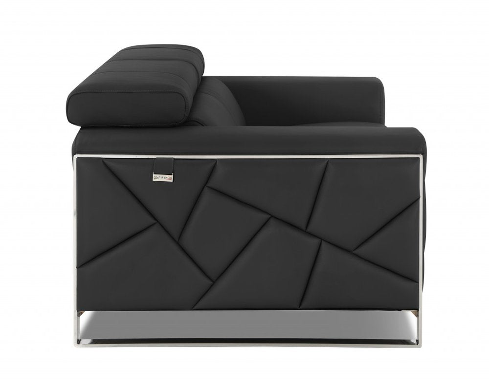 48" Dark Slate Gray And White Italian Leather Arm Chair