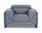 48" Light Blue And Black Italian Leather Arm Chair