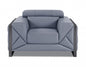 48" Light Blue And Black Italian Leather Arm Chair