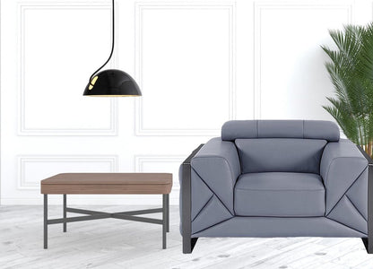 48" Light Blue And Black Italian Leather Arm Chair