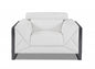48" White And Gunmetal Italian Leather Arm Chair