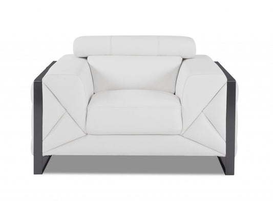 48" White And Gunmetal Italian Leather Arm Chair