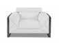 48" White And Gunmetal Italian Leather Arm Chair