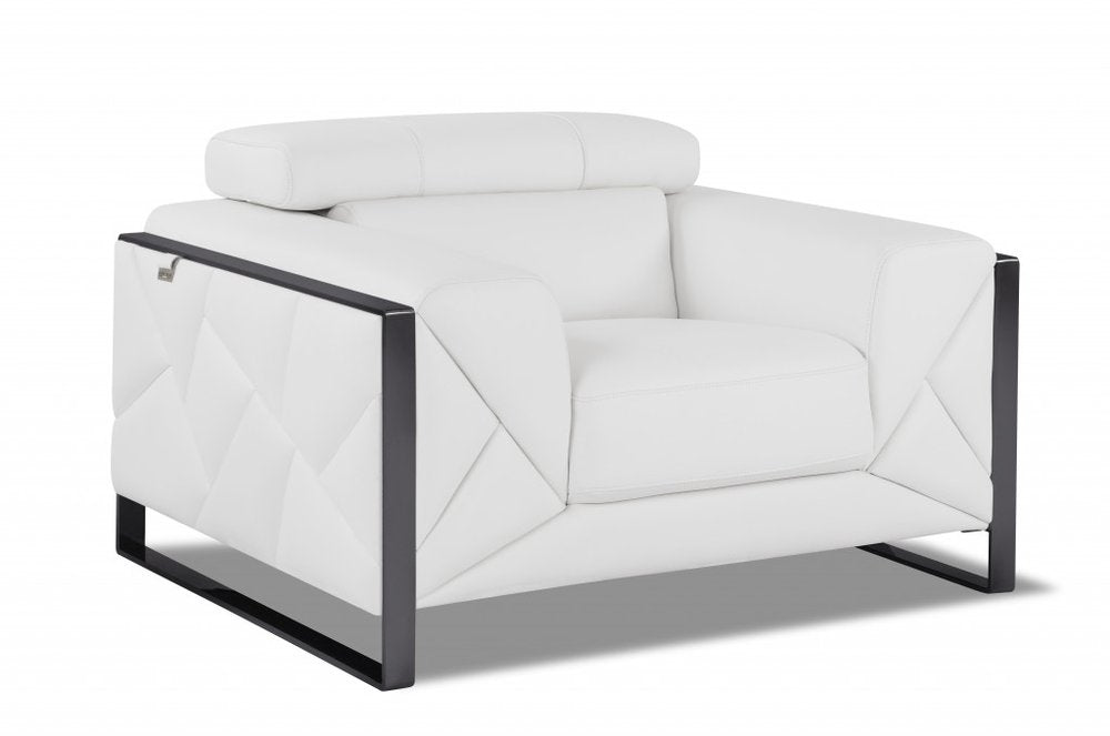 48" White And Gunmetal Italian Leather Arm Chair
