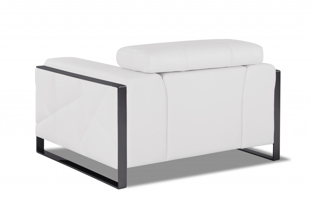 Mod Winter White Leather and Chrome Deco Accent Chair