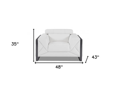 Mod Winter White Leather and Chrome Deco Accent Chair