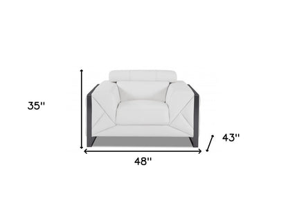 48" White And Gunmetal Italian Leather Arm Chair