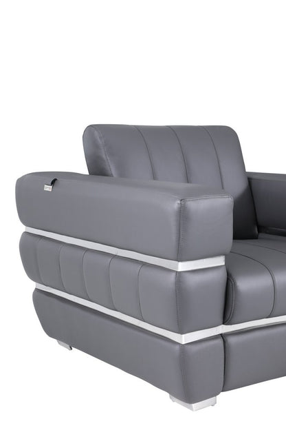 48" Dark Slate Gray And White Italian Leather Arm Chair