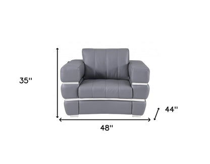 48" Dark Slate Gray And White Italian Leather Arm Chair