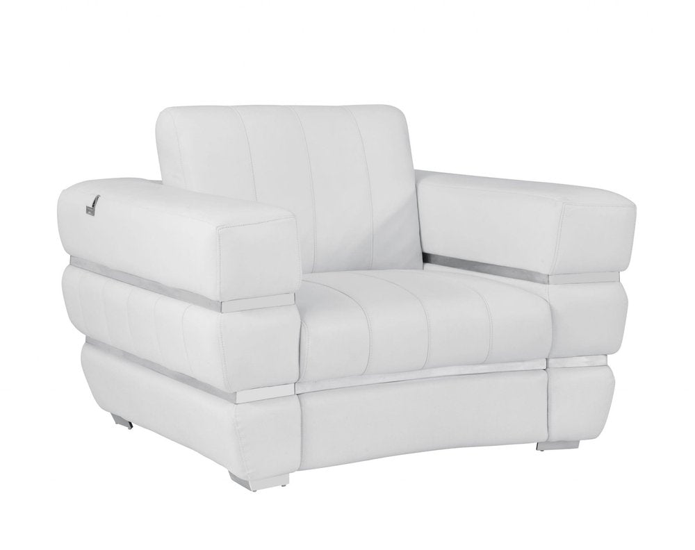 48" White Italian Leather Arm Chair
