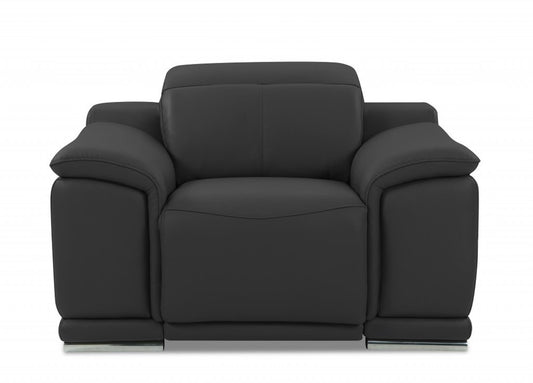 48" Dark Slate Gray And White Italian Leather Arm Chair