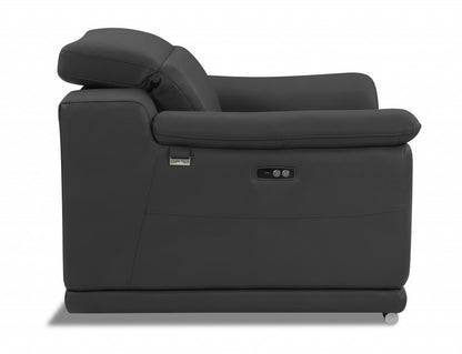 48" Dark Slate Gray And White Italian Leather Arm Chair