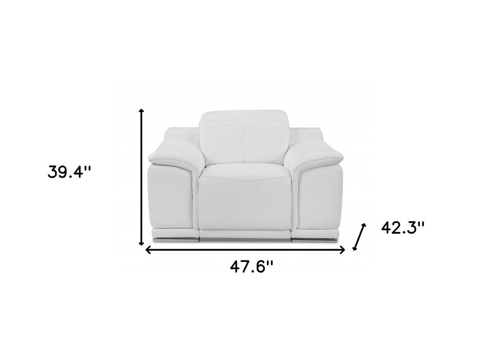 48" White Italian Leather Arm Chair