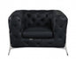 45" Black And Silver Italian Leather Tufted Chesterfield Chair