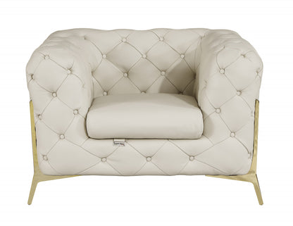 45" Beige And Gold Italian Leather Tufted Chesterfield Chair