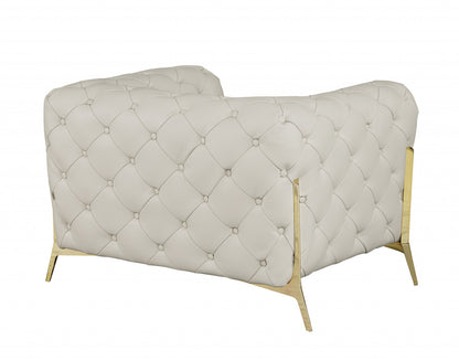 45" Beige And Gold Italian Leather Tufted Chesterfield Chair