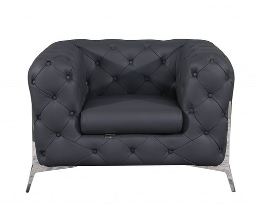 45" Dark Slate Gray And White Italian Leather Arm Chair