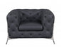 45" Dark Slate Gray And White Italian Leather Arm Chair